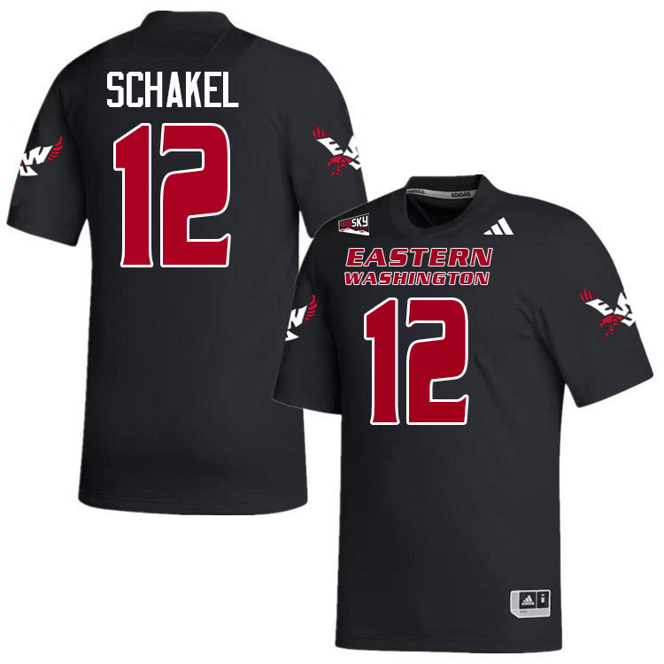 Eastern Washington Eagles #12 Jake Schakel College Football Jerseys,Uniforms Stitched-Black